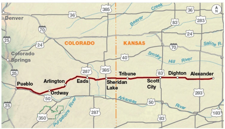 Kaart sectie 7 – Pueblo, CO – Alexander, KS