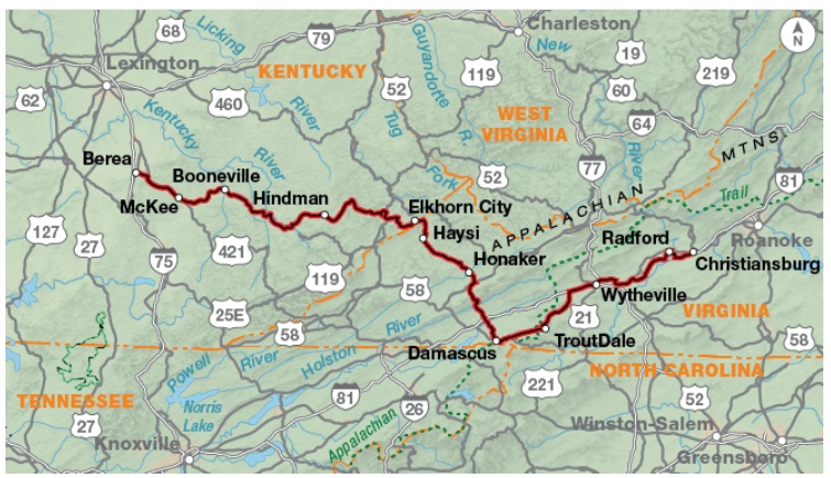 Kaart sectie 11 – Berea, KY – Christiansburg, VA